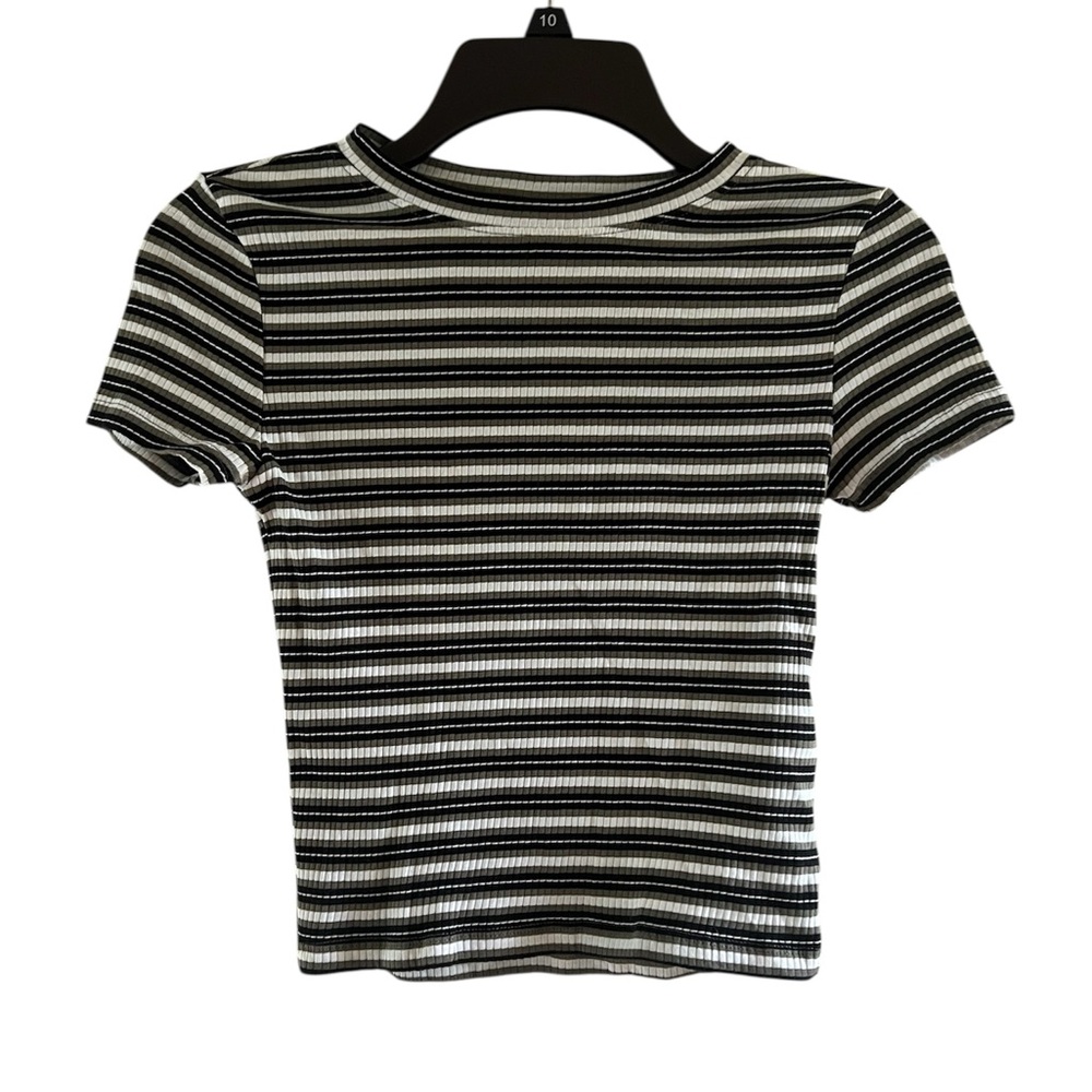 H&M Divided Women’s Green, Black & White Stripe Ribbed Top Size Small